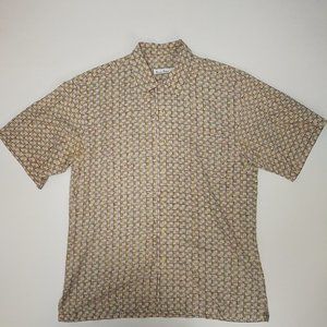 Burma Bibas Men's Silk Short Sleeve Casual Button Down Shirt Medium
